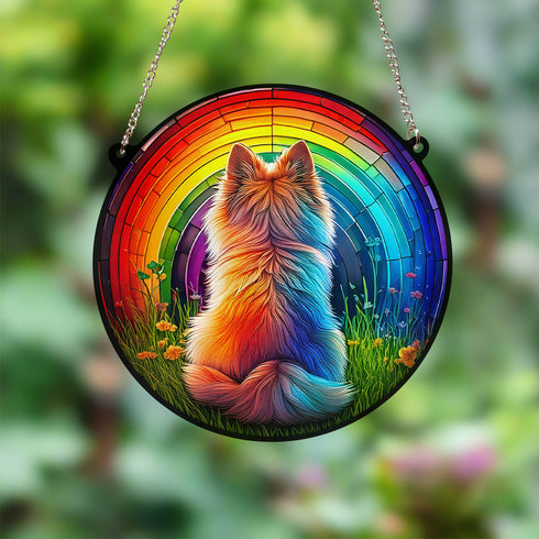 Pomeranian Rainbow Bridge Stained Glass Effect Suncatcher